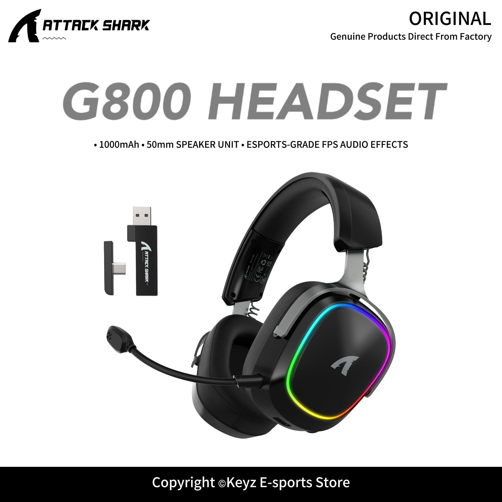 Gaming Headset Rgb - Casque de jeu sans fil ATTACK